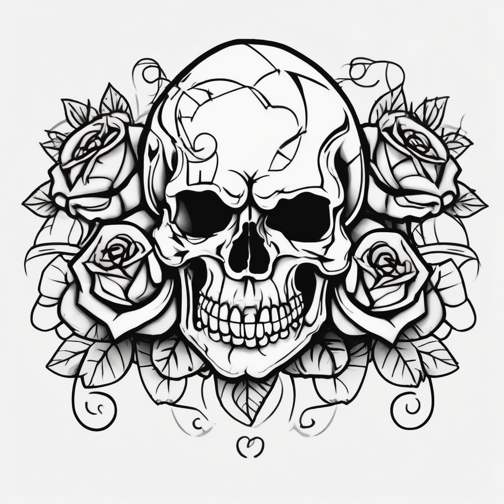 Skull and death with roses half Sleeve male-sleeve, AI-generated Cartoon tattoo design