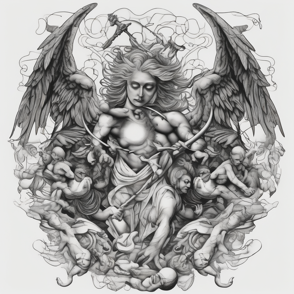 angels vs demons sleeves male-sleeve, design de tatouage Surréaliste généré par IA