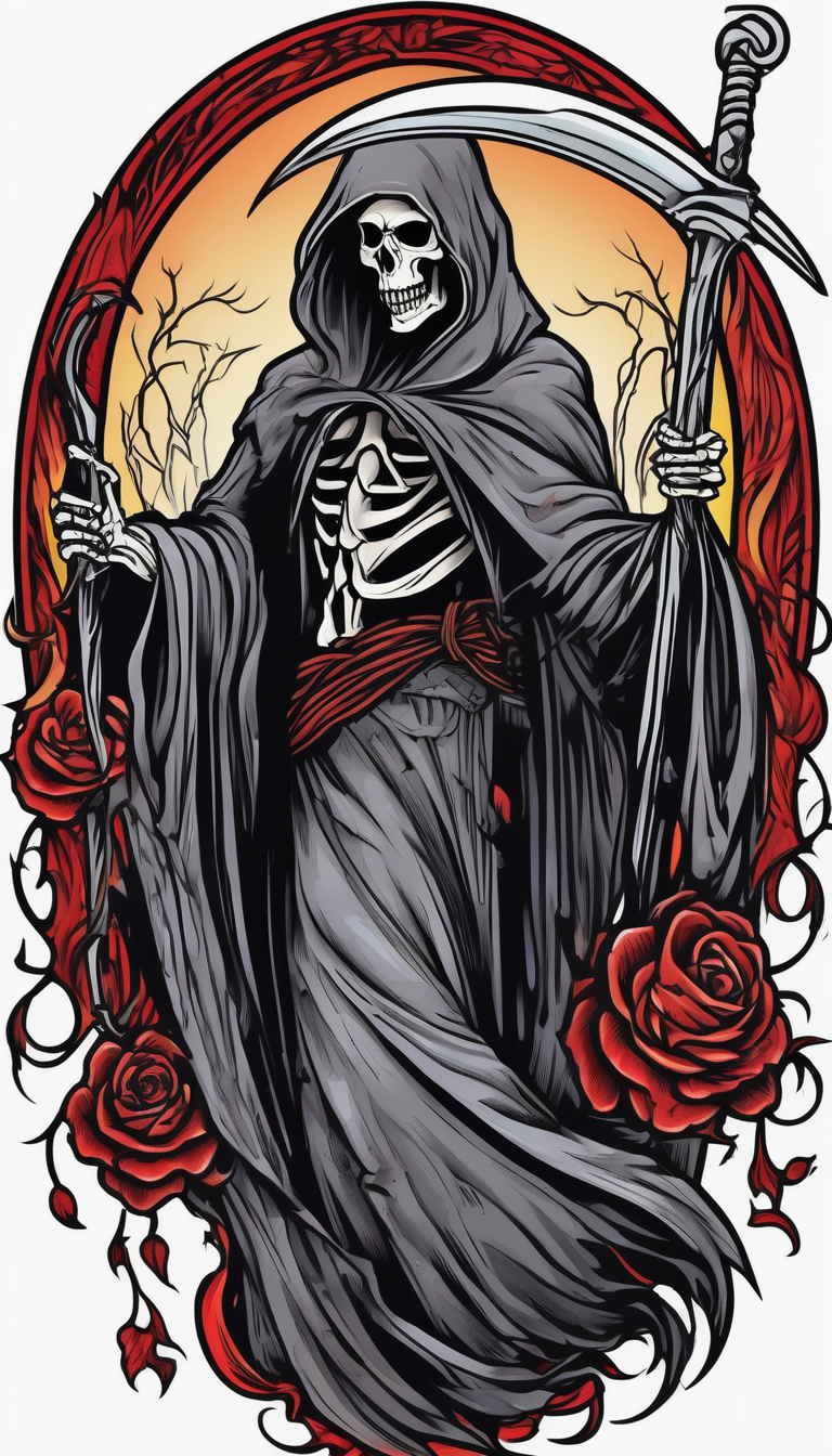 full sleeve grim reaper male-sleeve, AI-generated Old School tattoo design