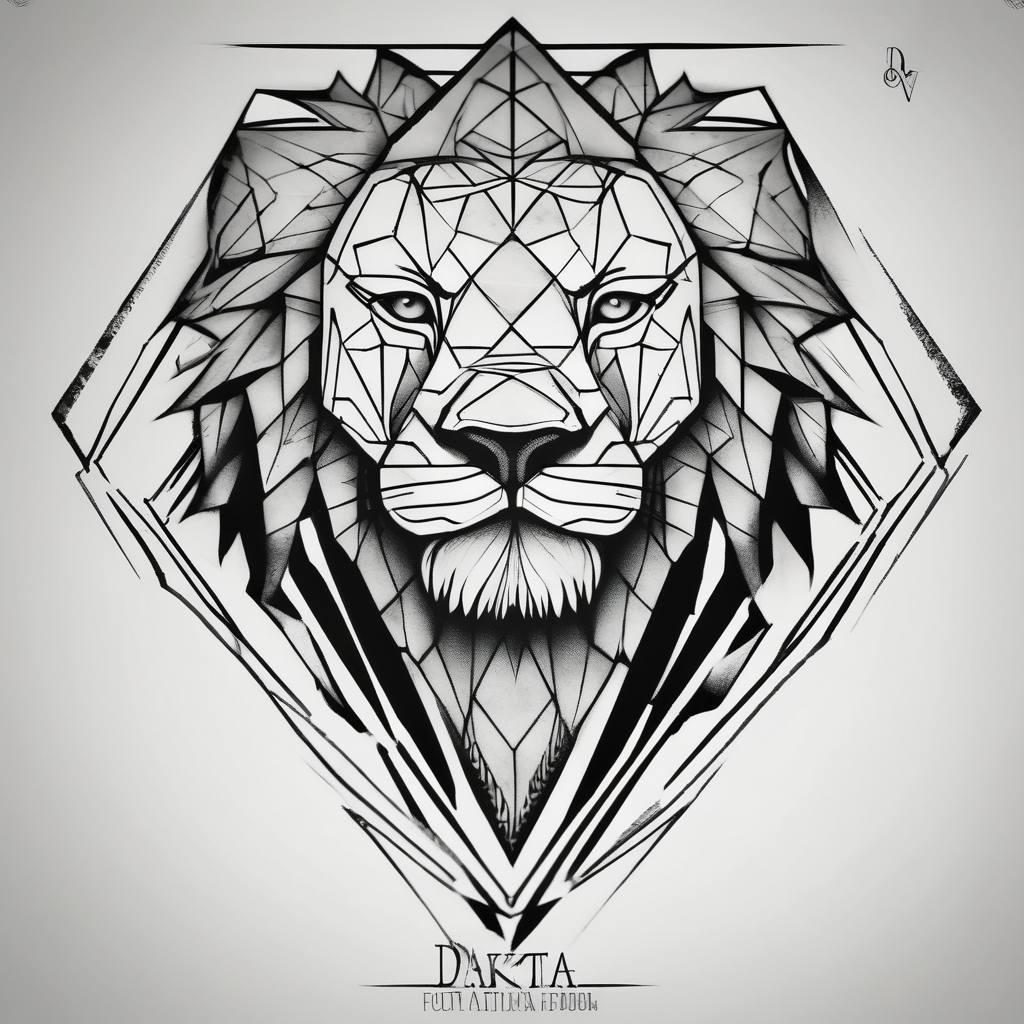 Dawson and dakota names integrated into a mean lion tattoo sleeve male-sleeve, AI-generated Geometric tattoo design