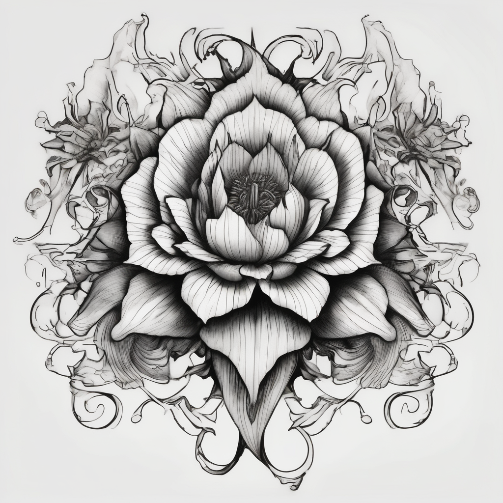 Platycodon grandiflorus with leaf and stalk maple-leaf, diseño de tatuaje Blackwork generado con IA
