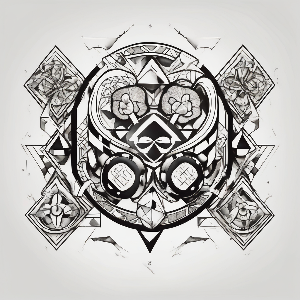 4 leaf clover with horseshoe and dice maple-leaf, AI-generated Geometric tattoo design