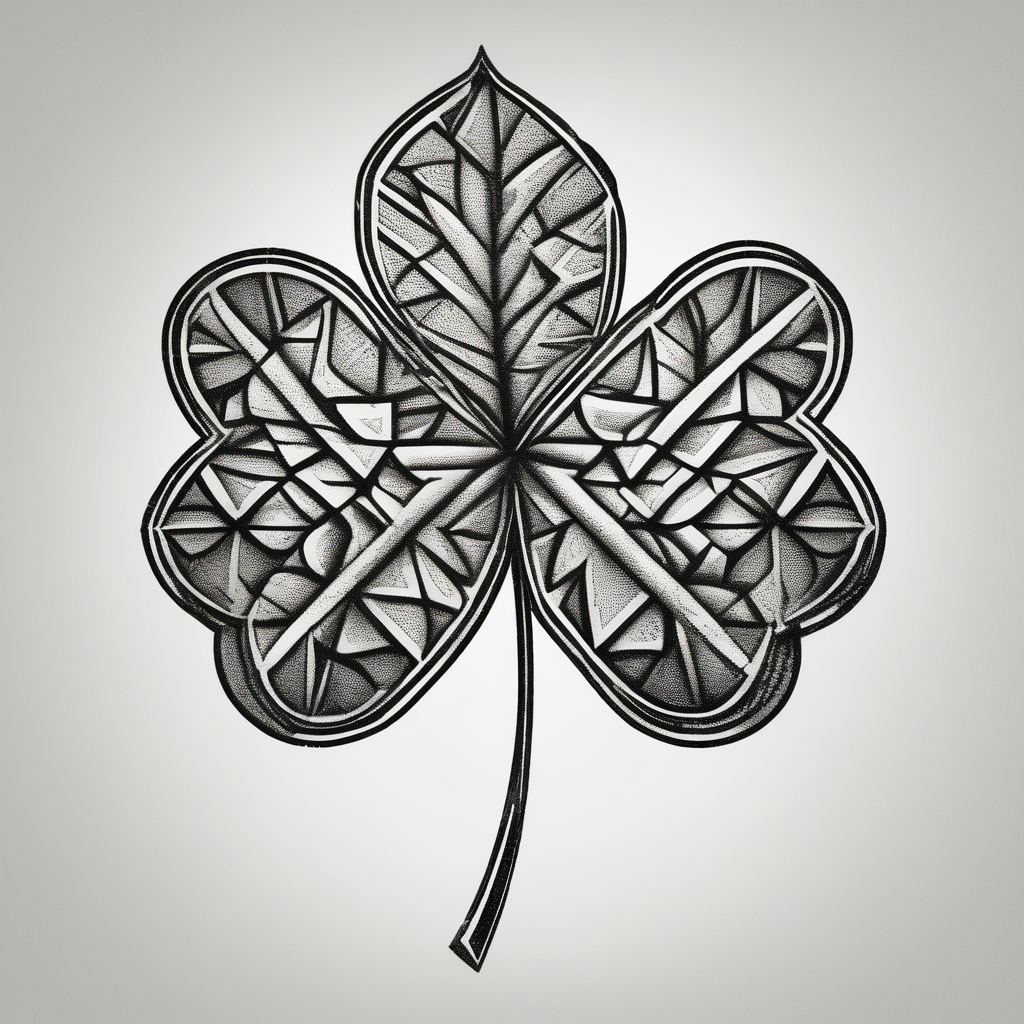simple leaf and clover with stippled shading maple-leaf, diseño de tatuaje Geométrico generado con IA