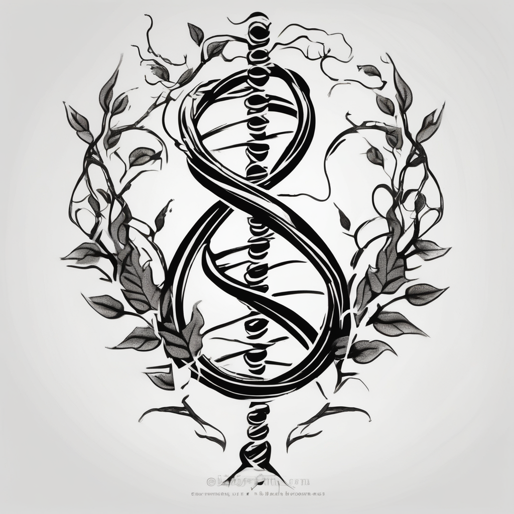 DNA helix made from root. add leaf angel maple-leaf, AI-generated Japanese tattoo design