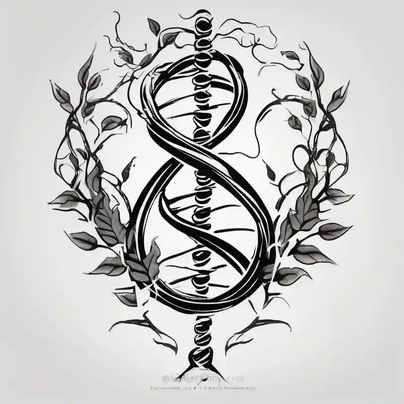 DNA helix made from root. add leaf angel – Japonais, Noir et blanc
