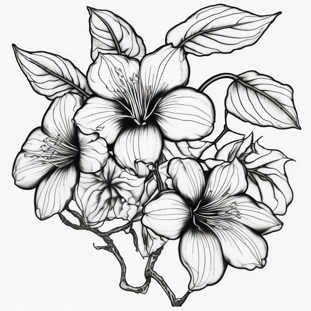 Platycodon grandiflorus with leaf and stalk maple-leaf, AI-generated Japanese tattoo design
