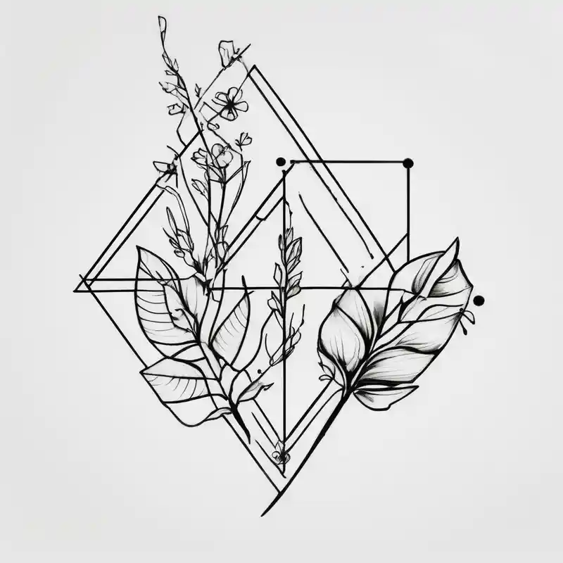 unique small feminine minimalist tattoo of a stick with leafs and flower on wrist – Géométrique, Noir et blanc