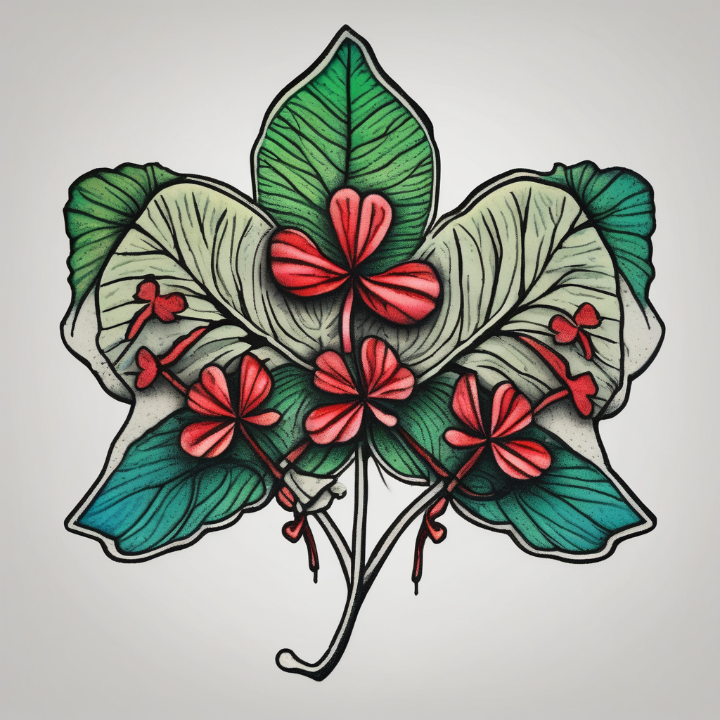 simple leaf and clover with stippled shading maple-leaf, AI-generated Japanese tattoo design