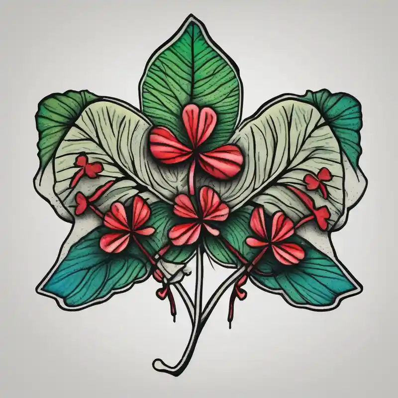 simple leaf and clover with stippled shading – Japonais, Couleurs vives