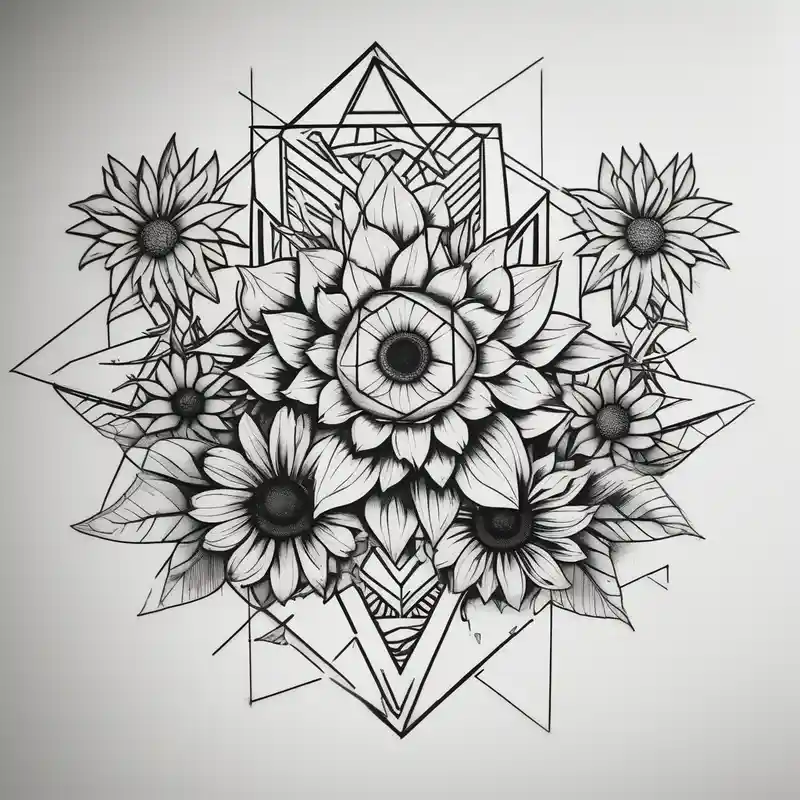 7 leaf pot leaf, daisies, and sunflowers bouquet – Géométrique, Noir et blanc