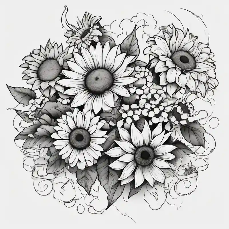 7 leaf pot leaf, daisies, and sunflowers bouquet