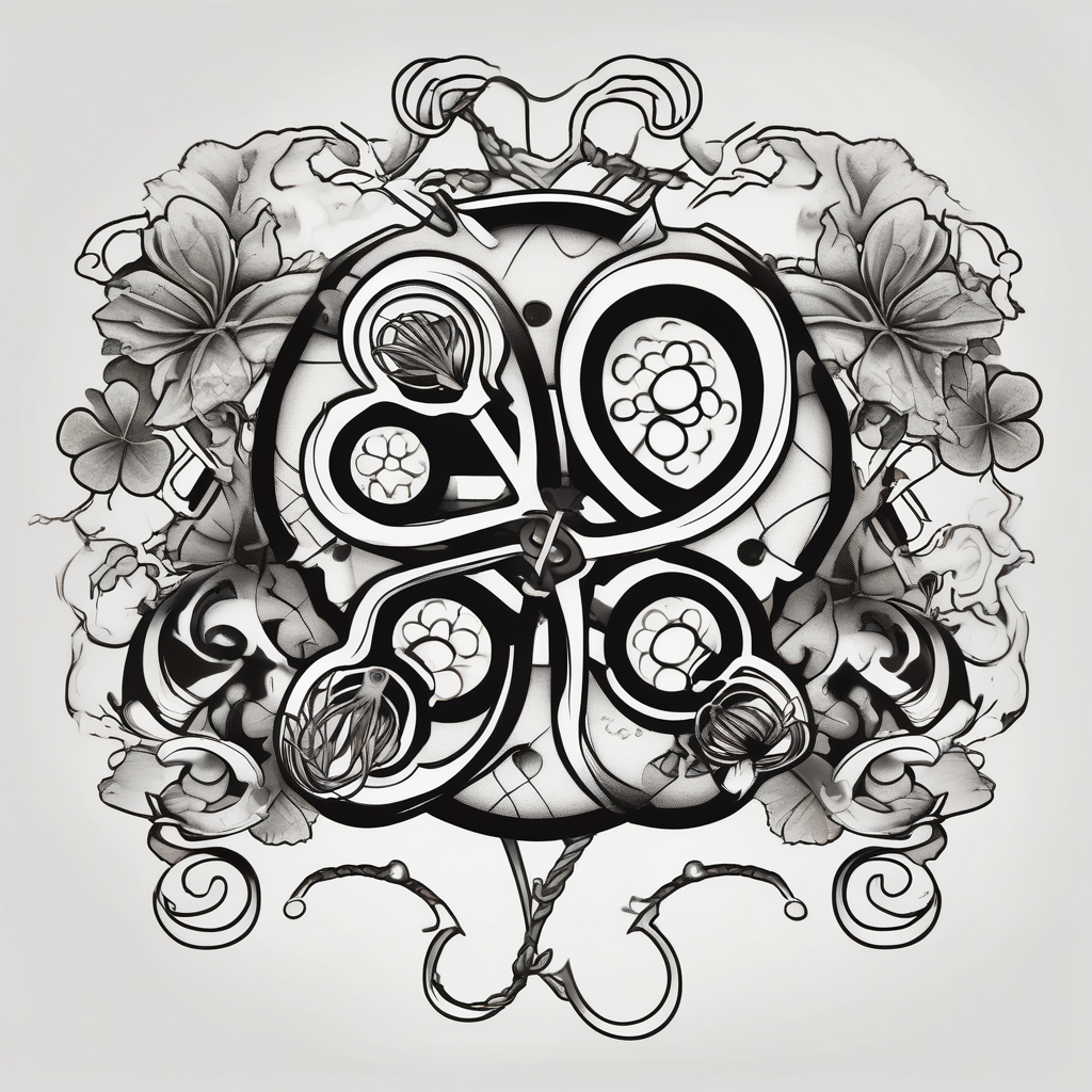 4 leaf clover with horseshoe and dice maple-leaf, AI-generated Japanese tattoo design