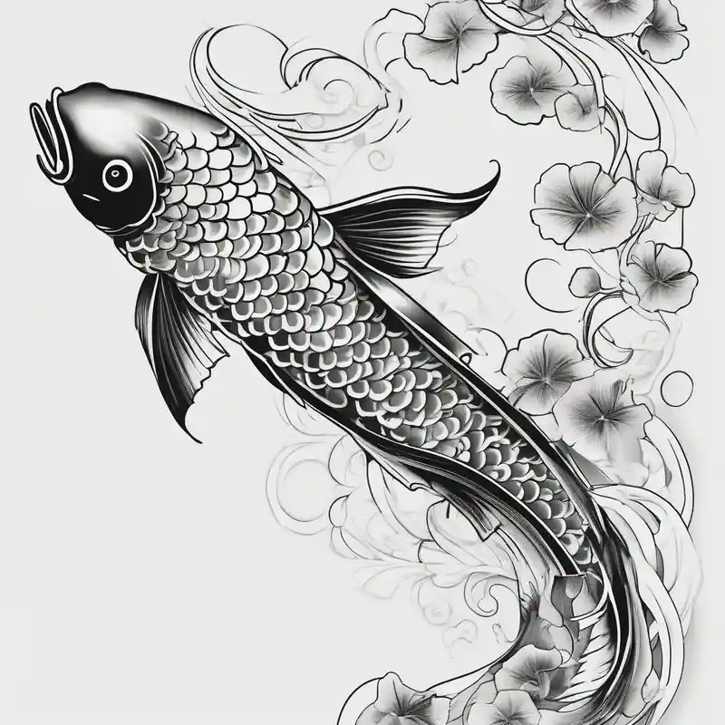 elegant Koi fish wit log tail and pearls, ginkgo leaf, white background – Japanese, Vibrant color