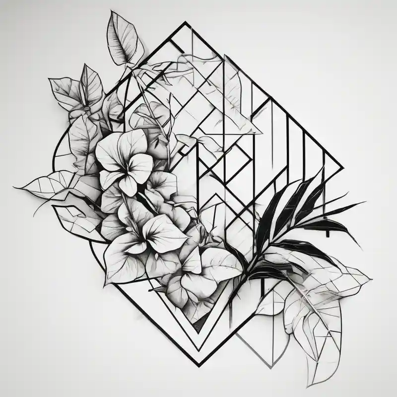 bamboo branch, monsteria leaf, bouganvillea – Géométrique, Noir et blanc