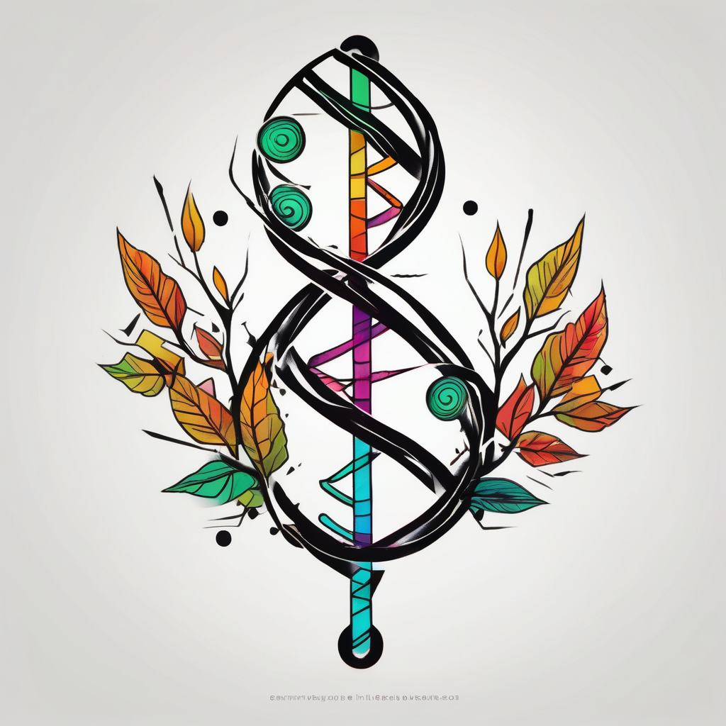 DNA helix made from root. add leaf angel maple-leaf, AI-generated Geometric tattoo design