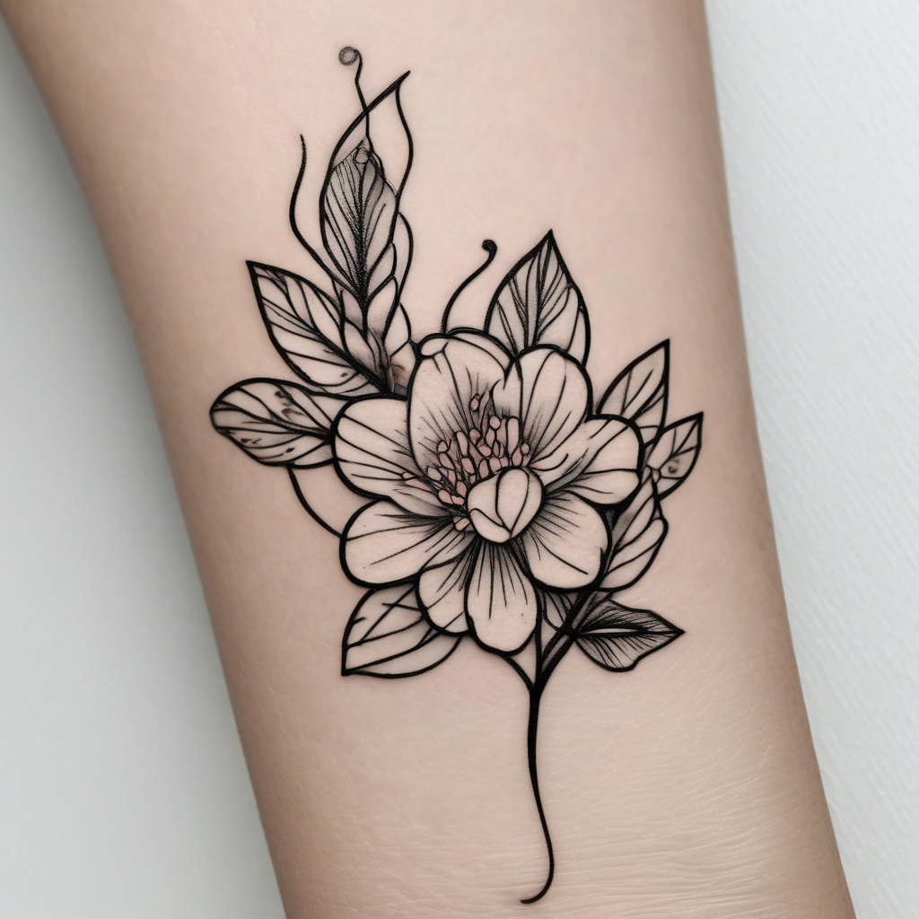 unique small feminine minimalist tattoo of a stick with leafs and flower on wrist maple-leaf, design de tatouage Japonais généré par IA