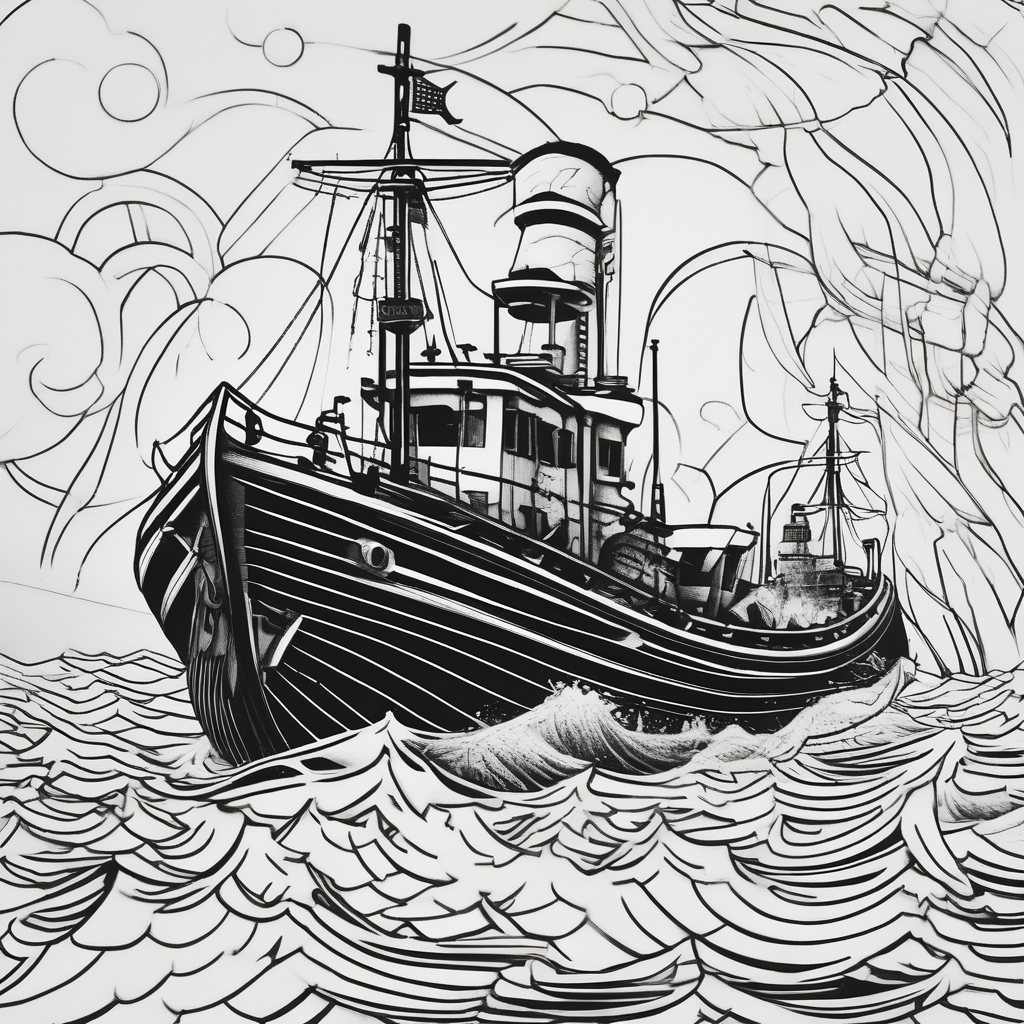 2 world war boat, marine marine-corps, diseño de tatuaje Blackwork generado con IA