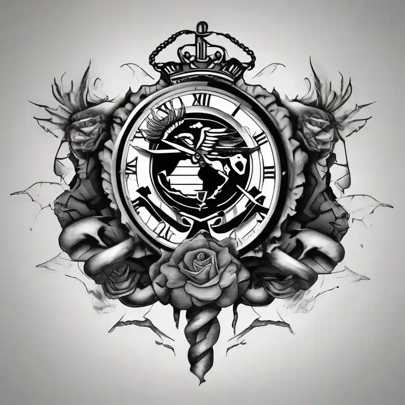 Marine Corps Elements: Surrounding the clock face, you could incorporate elements related to the Marine Corps. These could – Noir et blanc, Couleurs vives