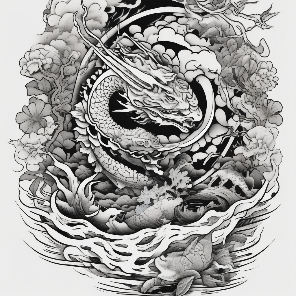 marine and forest fauna marine-corps, design de tatouage Japonais généré par IA