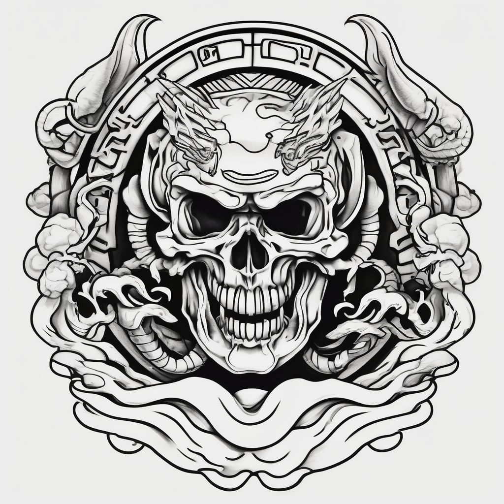 Marine Corps Elements: Surrounding the clock face, you could incorporate elements related to the Marine Corps. These could include marine-corps, design de tatouage Japonais généré par IA