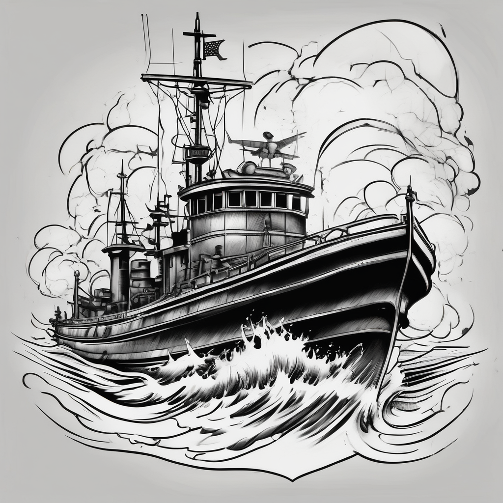 Star, 2 world war boat, marine marine-corps, diseño de tatuaje Acuarela generado con IA