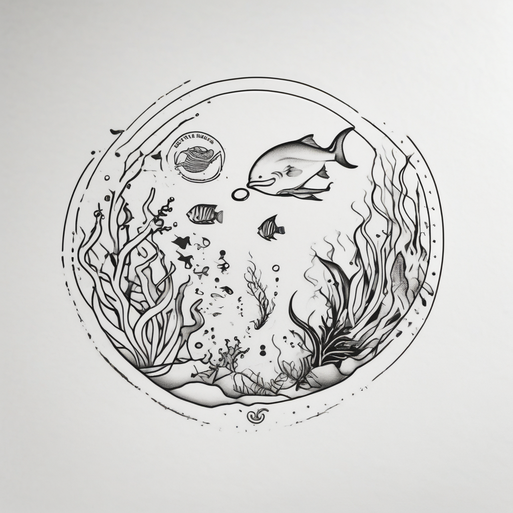Father daughter matching 2 separate tattoos . Water related. Marine life marine-corps, design de tatouage Minimaliste généré par IA