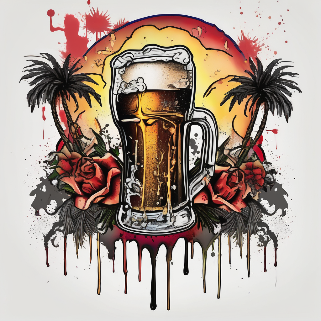 Beer Friend Memorial Fishing Marines California Palm Trees Beach marine-corps, design de tatouage Aquarelle généré par IA
