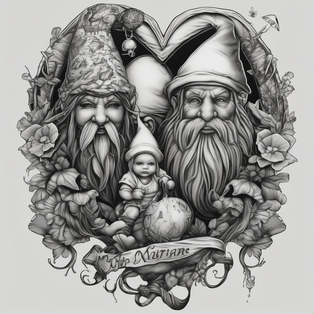 back gnome marine twin mom heart true story marine-corps, design de tatouage Réaliste généré par IA