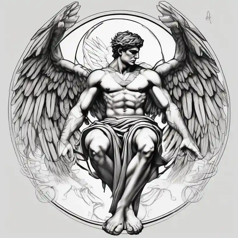 sketch style 2025年のタトゥーラップタトゥーアイデア about God hermes kneeling with wings wrapped around him matching--ideas and God hermes kneeling with wings wrapped around him matching--ideas
