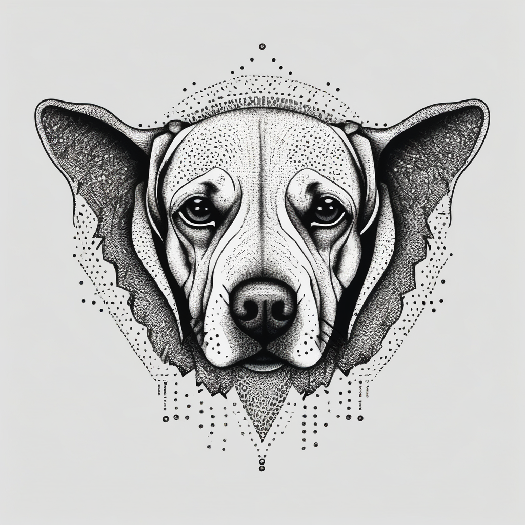beloved dog ears tattoo, out line and heartfelt mens-behind-the-ear(AIが生成したドットワークスタイルのタトゥーデザイン)