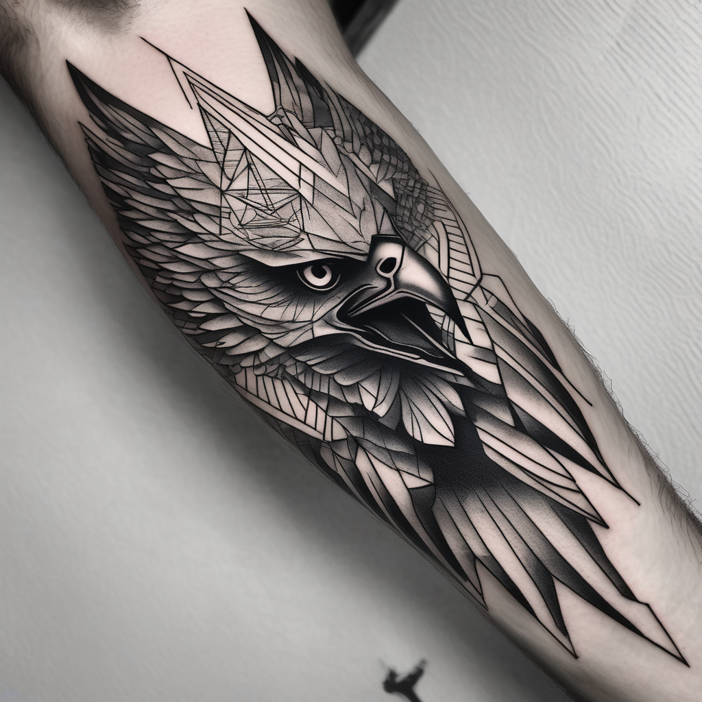 eagle, geometric, subtle, men, forearm tattoo, mens-behind-the-ear, AI-generated Blackwork tattoo design