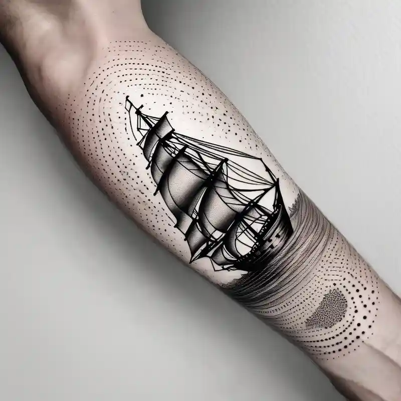 Armand forearm tattoo for men that has a reference to Portugal's history (reference to descovering through waters and