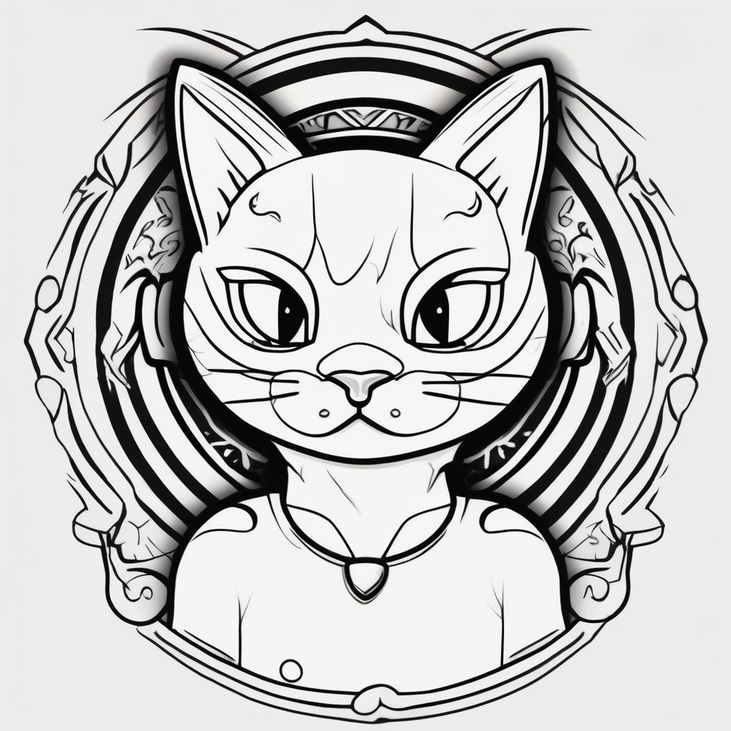 Kitty with white face and black ears mens-behind-the-ear, AI-generated Cartoon tattoo design