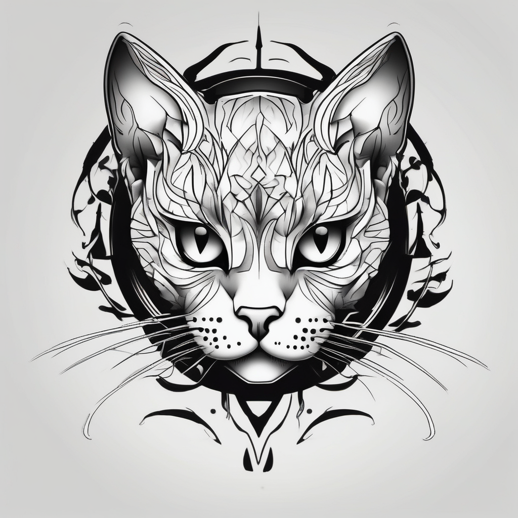 Kitty with white face and black ears mens-behind-the-ear, AI-generated Black and White tattoo design