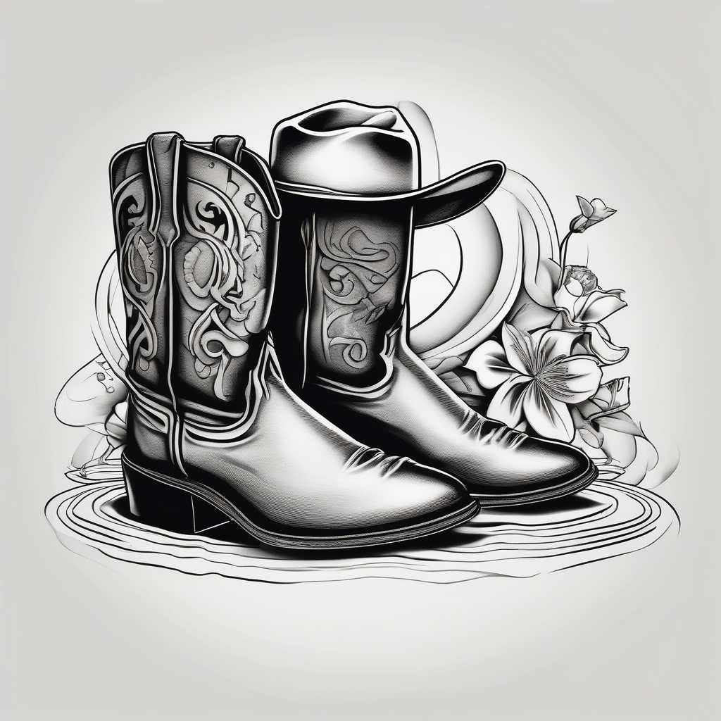 Keep it simple. A pair of mens boots next to a pair of flip flops and a cowboyhat on the Beach. mens-behind-the-ear(AIが生成した和彫りスタイルのタトゥーデザイン)