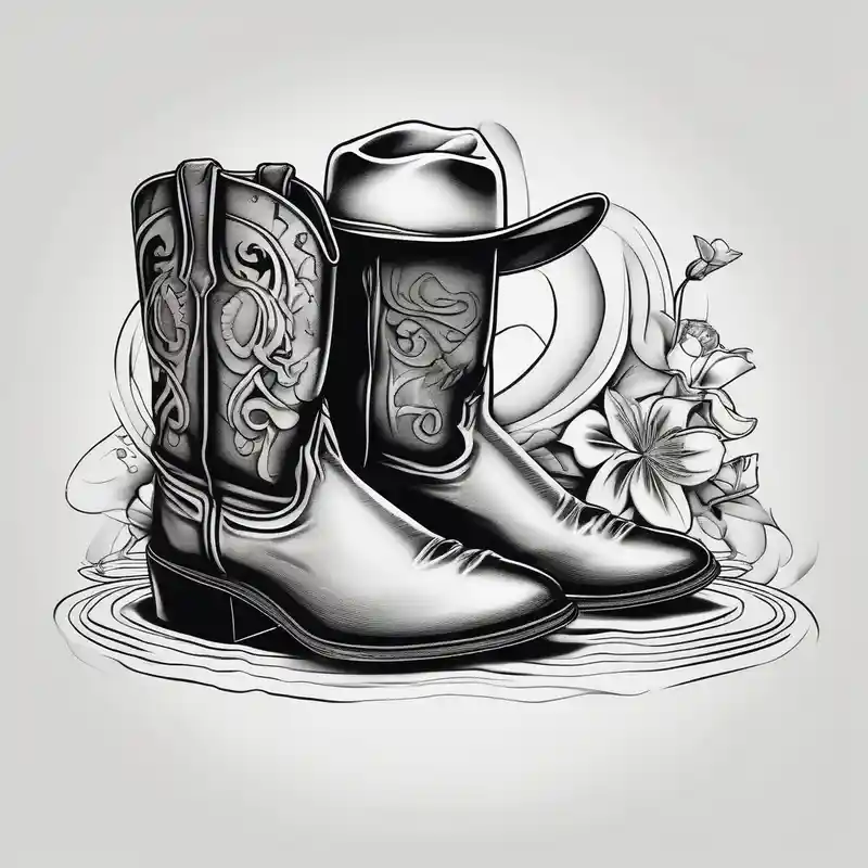 Keep it simple. A pair of mens boots next to a pair of flip flops and a cowboyhat on the Beach. – 和彫り, カラフル