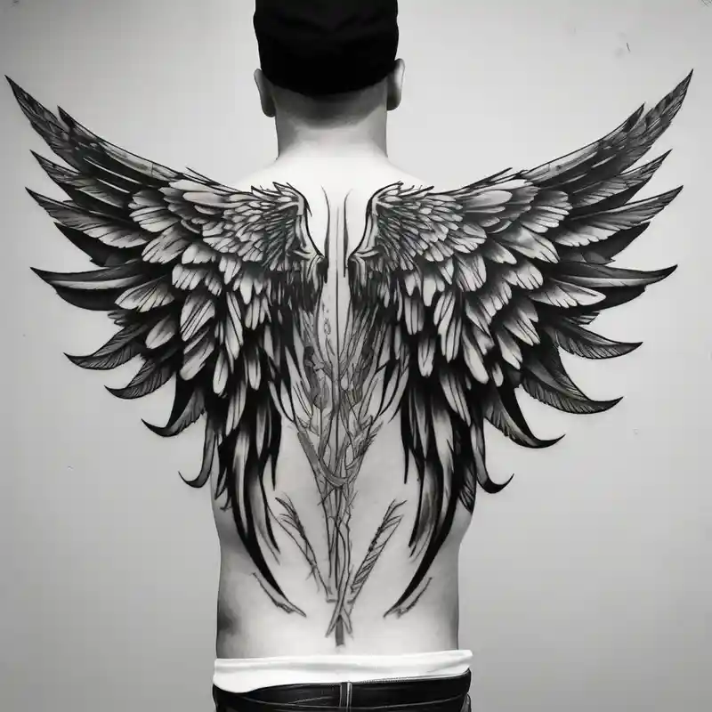 wings tattoo in leg for men like flying – Noir et blanc, Couleurs vives