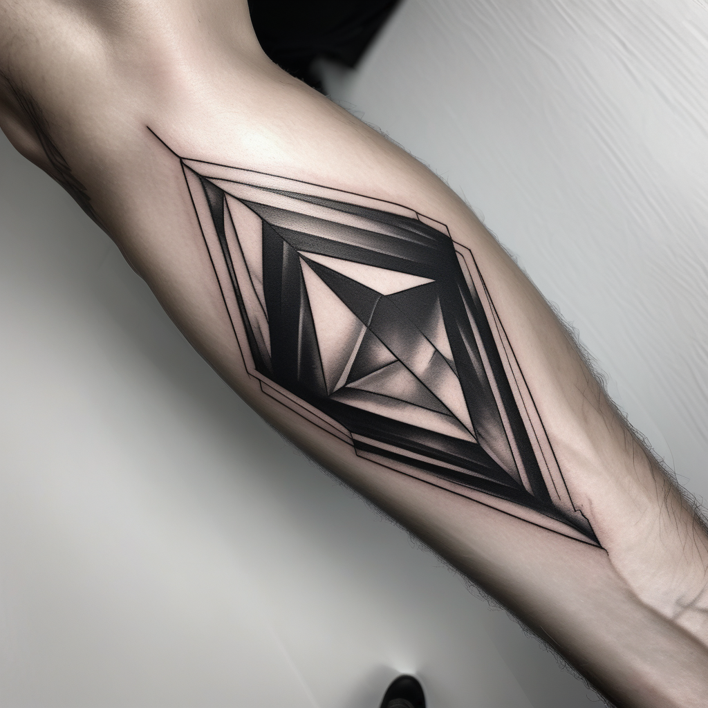 Forearm sleeve with empty diamond in the middle for men. mens-behind-the-ear(AIが生成したリアリズムスタイルのタトゥーデザイン)