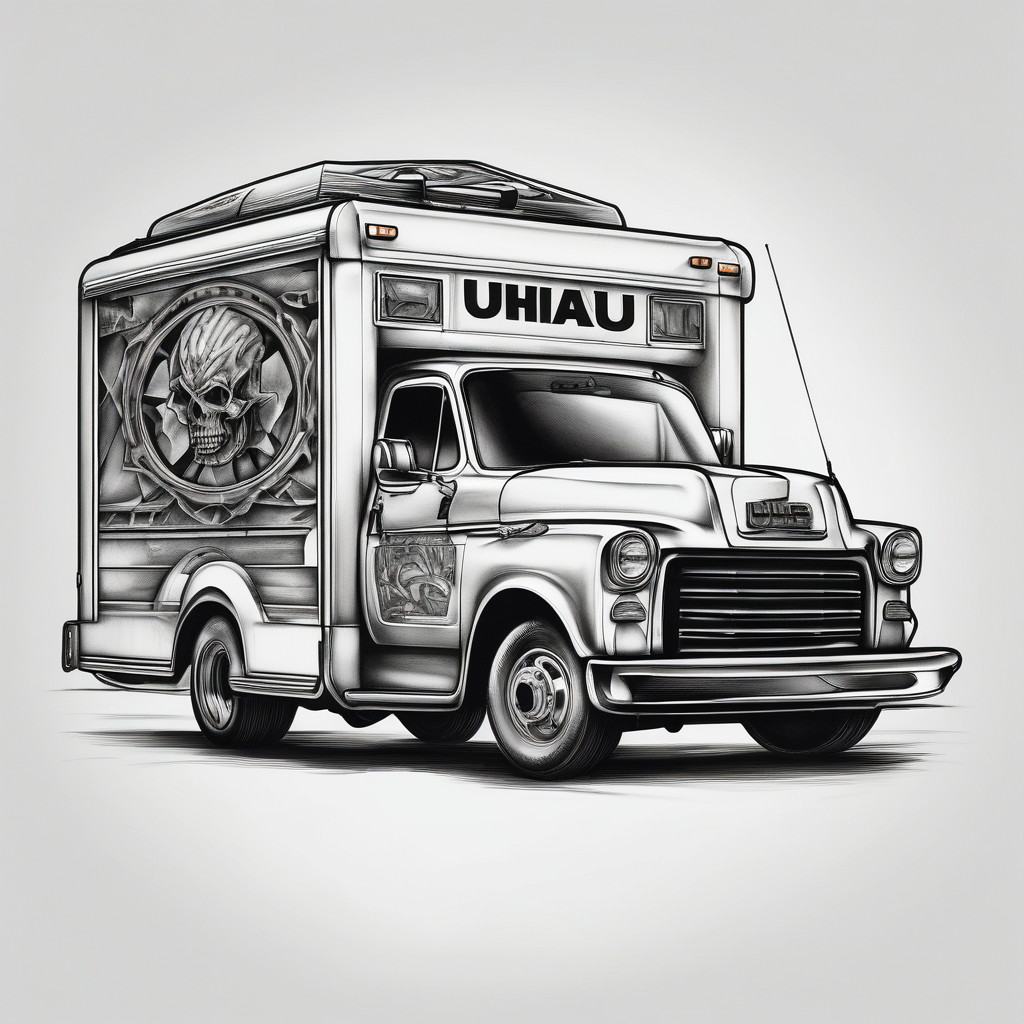 you will never see a uhaul behind a hearse mens-behind-the-ear, diseño de tatuaje Realista generado con IA