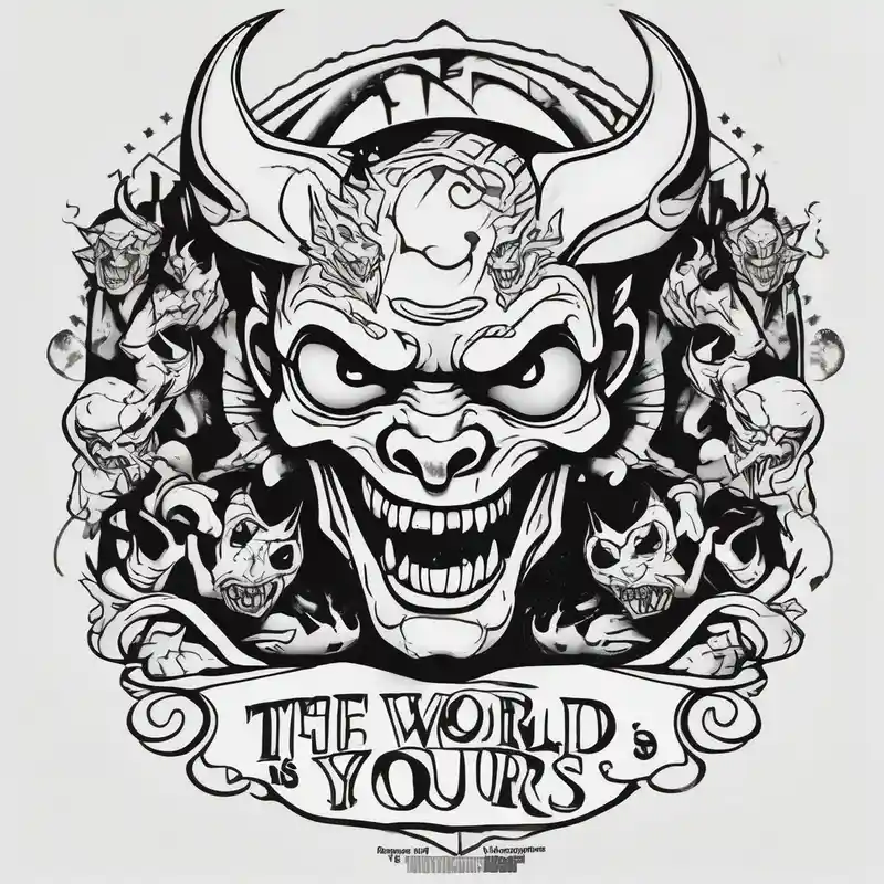 scarface sleeve tattoo for men The world is yours and demons around it