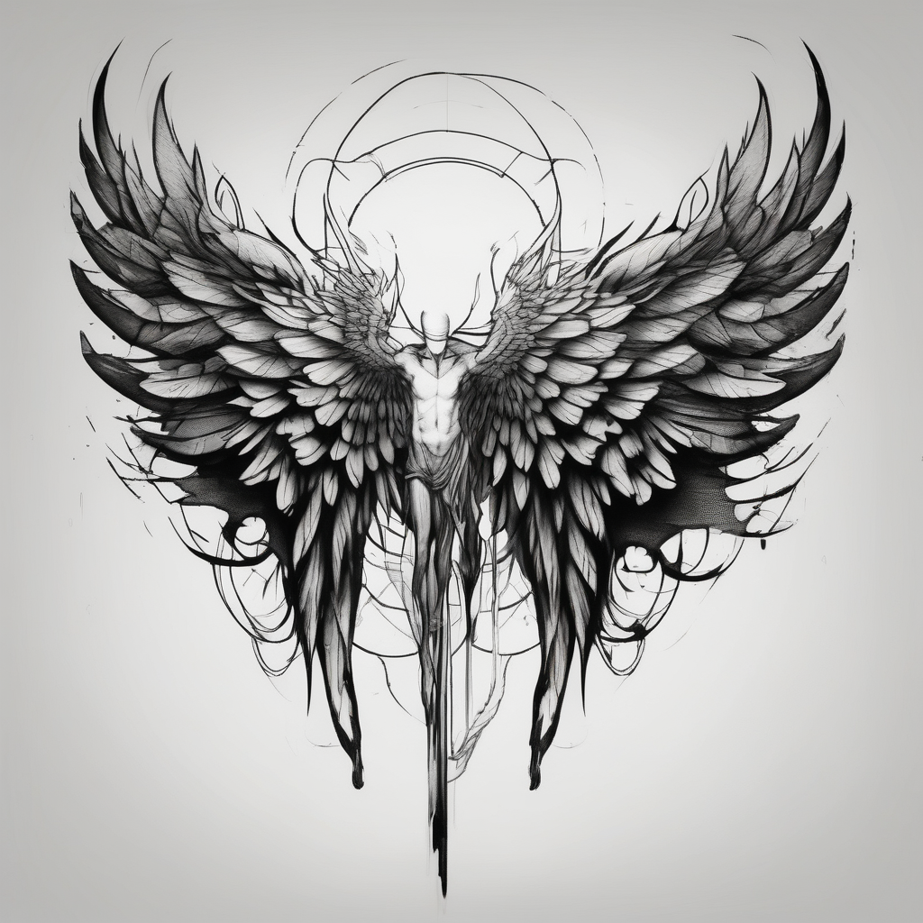 wings tattoo in leg for men mens-behind-the-ear(AIが生成したスケッチスタイルのタトゥーデザイン)