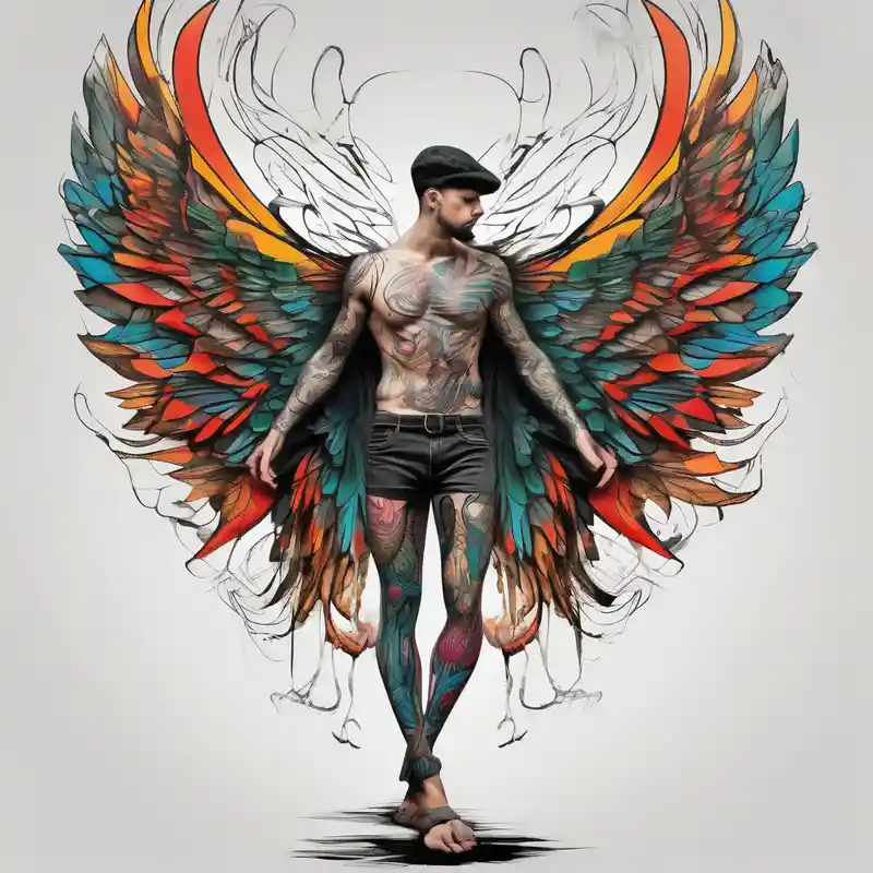 wings tattoo in leg for men – シュルレアリスム, カラフル