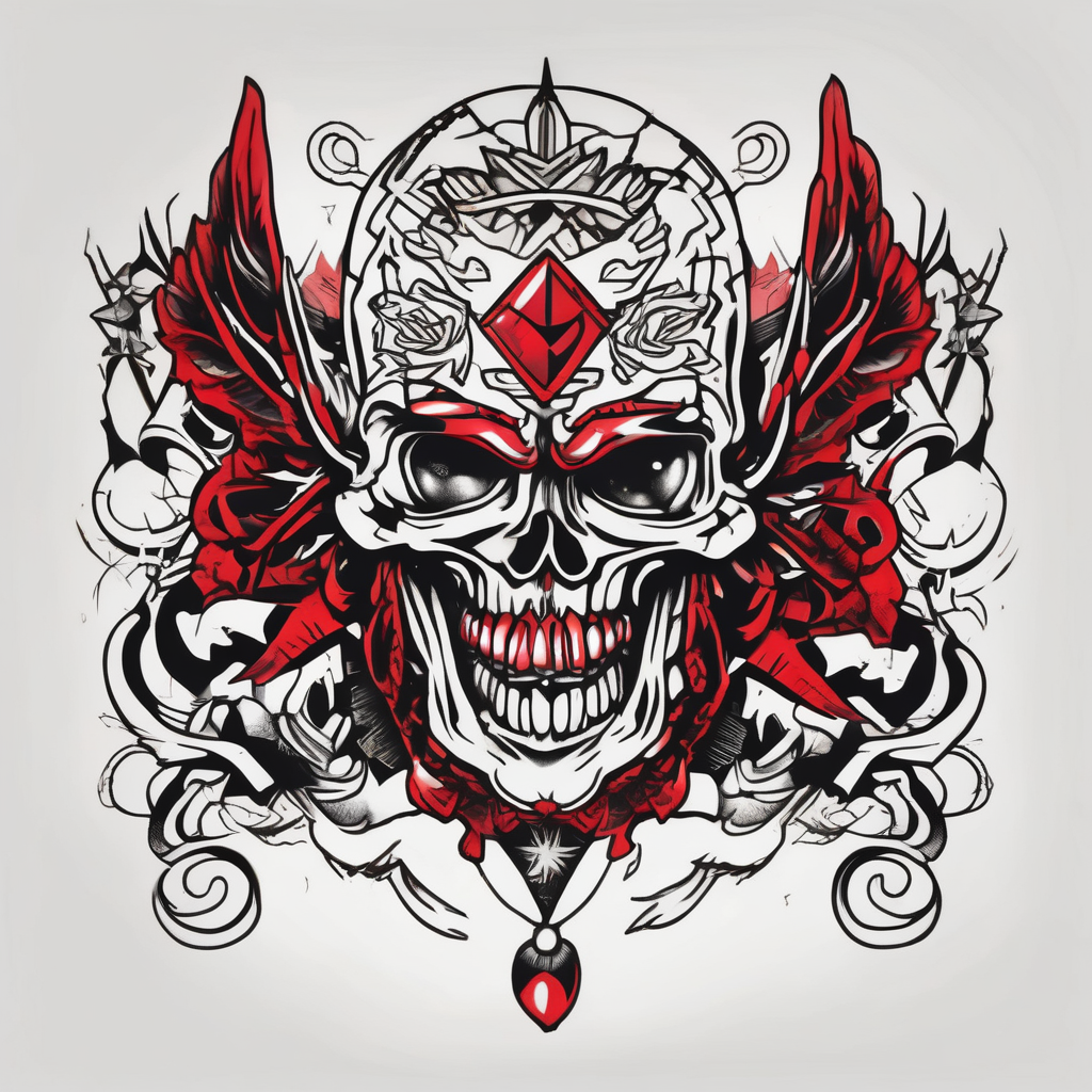Simple design black and red tattoo for men mens-behind-the-ear(AIが生成したオールドスクールスタイルのタトゥーデザイン)