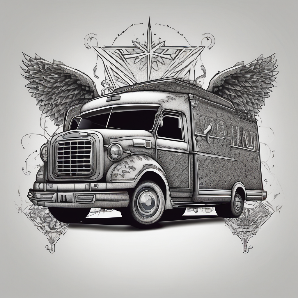 you will never see a uhaul behind a hearse mens-behind-the-ear, diseño de tatuaje Dotwork generado con IA