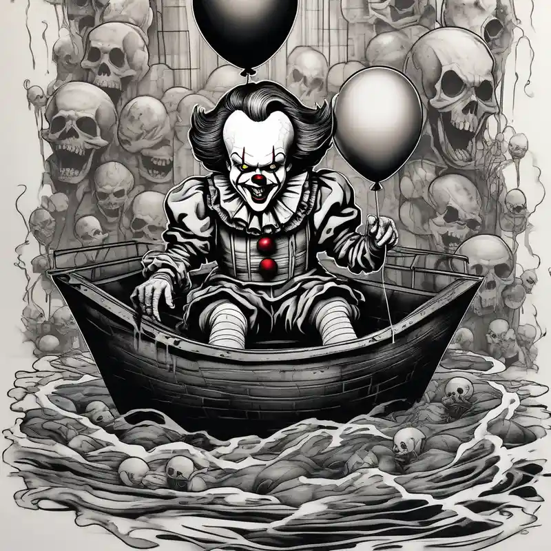 watercolor style Phantom Troupe Spider Tattoo Ideas in 2025 about penny wise clown riding on georgies
paper boat dragging skulls from other dead people behind him through the sewer system with a balloon covered in spiders mens-behind-the-ear and penny wise clown riding on georgies
paper boat dragging skulls from other dead people behind him through the sewer system with a balloon covered in spiders mens-behind-the-ear