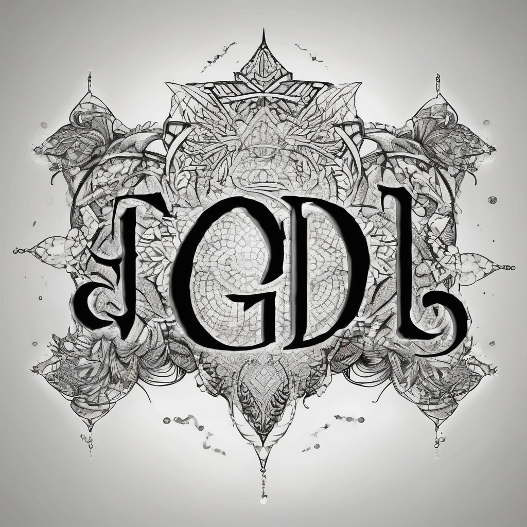 The word God in a biblical text with some cloud shading behind it mens-behind-the-ear, design de tatouage Dotwork généré par IA