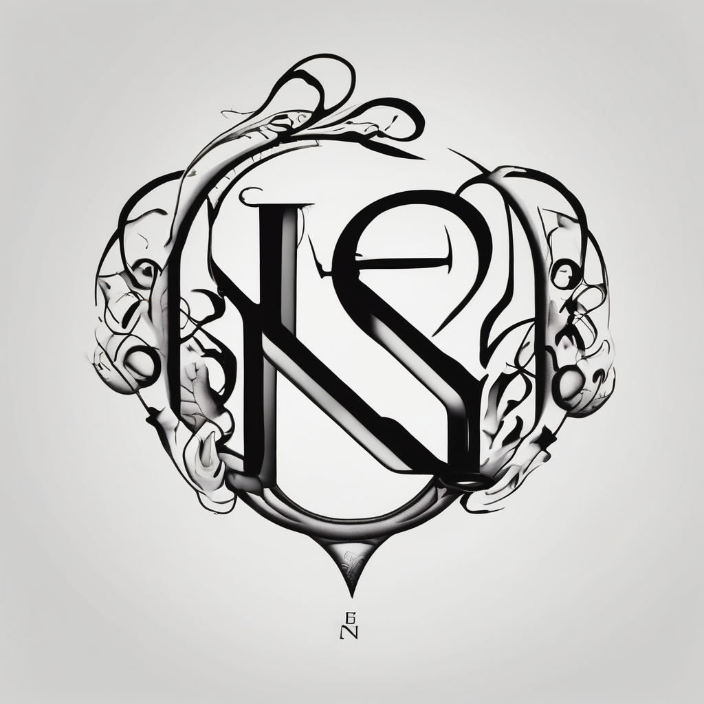 a tattoo below the ear written "N&E" mens-behind-the-ear(AIが生成したシュルレアリスムスタイルのタトゥーデザイン)