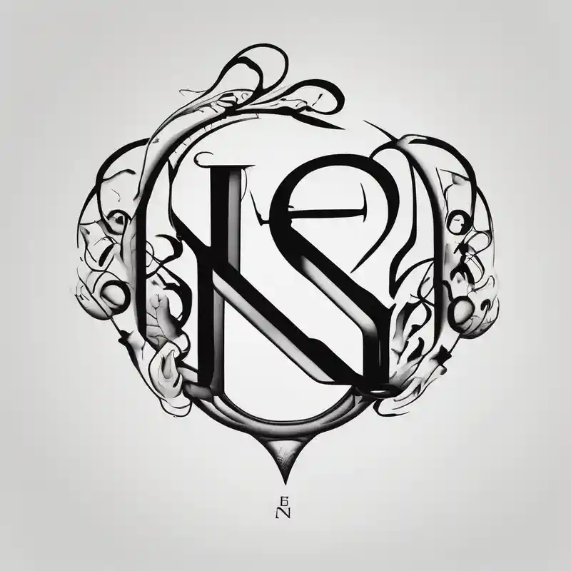 a tattoo below the ear written "N&E" – シュルレアリスム, 白黒