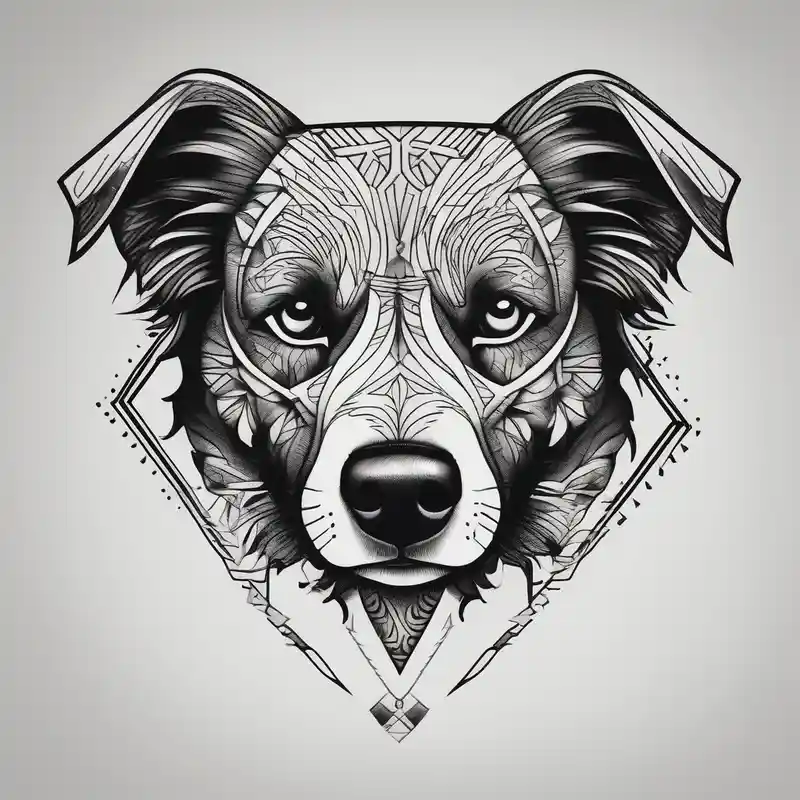 Border collie ears outline – ブラックワーク, 白黒