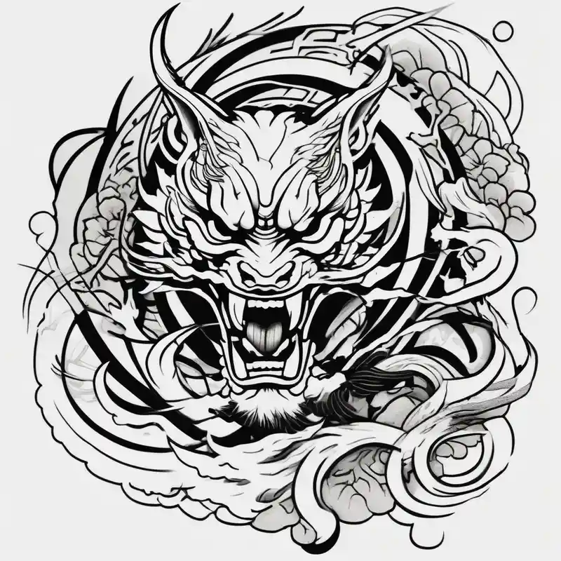 Simple black and red tattoo for men – Japanese, Black and white